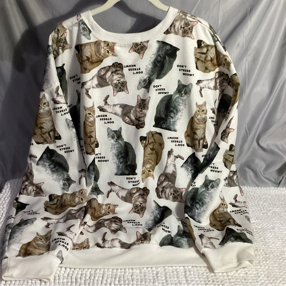 Wound Up Crazy Cat Theme Polyester Graphic Sweatshirt Junior XXL Don’t Stress Me - Picture 6 of 6